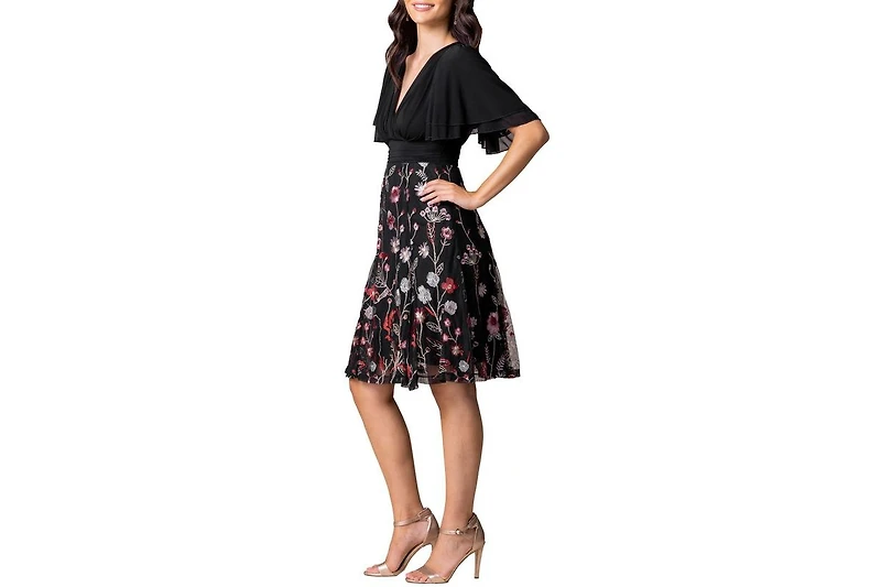 Kiyonna Women's Lillian Embroidered Mesh Midi Cocktail Dress