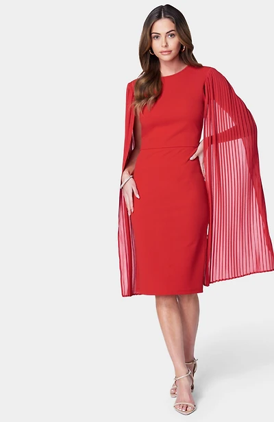 Bebe Women's Cape Sleeve Midi Dress, Red, Small