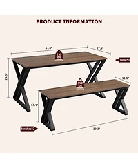 gaomon 45” Dining Table with Benches, Kitchen Table Set for 4-6, Rectangular Dining Room Table Set with Sturdy Metal Frame
