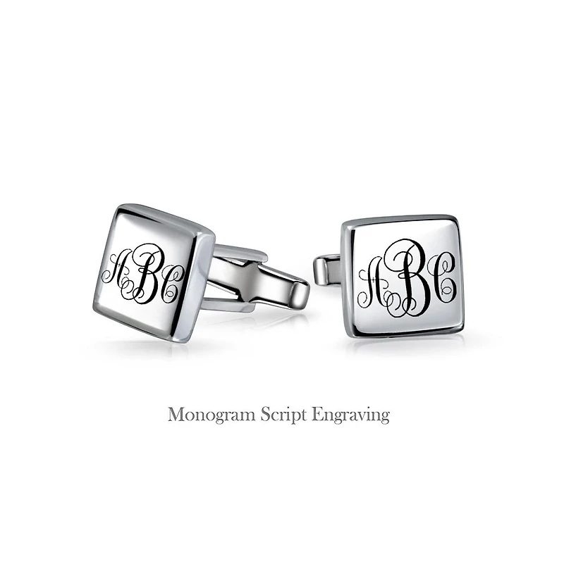 Bling Jewelry Initial Geometric Solid Flat Square .925 Sterling Silver Shirt Cufflinks Cuff Links Executive Gift Hinge Bullet Back