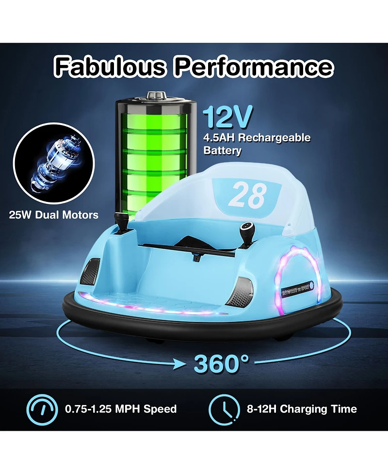 Hongge 12V 360° Ride on Bumper Car for Toddlers with Remote Control