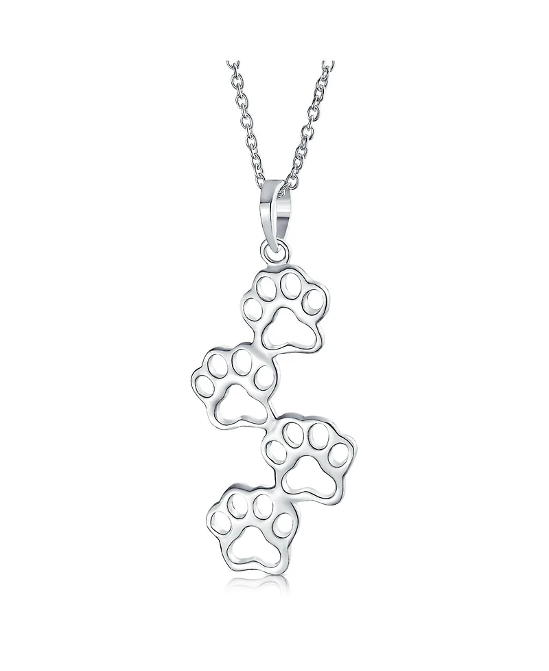 Bling Jewelry Animal Pet Dog Cat Puppy Kitten 4 Multi Paw Prints Dog Tag Pendant Necklace .925 Sterling Silver