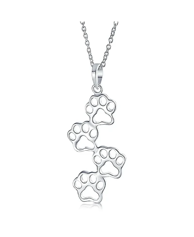 Bling Jewelry Animal Pet Dog Cat Puppy Kitten 4 Multi Paw Prints Dog Tag Pendant Necklace .925 Sterling Silver