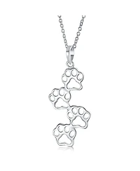 Bling Jewelry Animal Pet Dog Cat Puppy Kitten 4 Multi Paw Prints Dog Tag Pendant Necklace .925 Sterling Silver