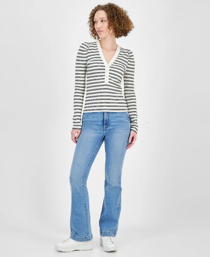 Dkny Jeans Women's Gathered-Shoulder V-Neck Top