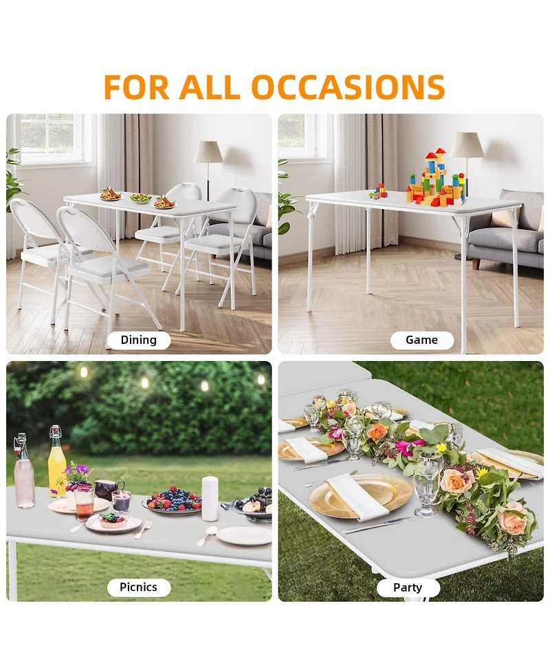 gaomon Folding Table, Portable Folding Card Rectangle Table with Sturdy Metal Frame, Pu Leather Upholstered Foldable Table