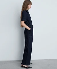 Mango Women's Belted Denim Jumpsuit