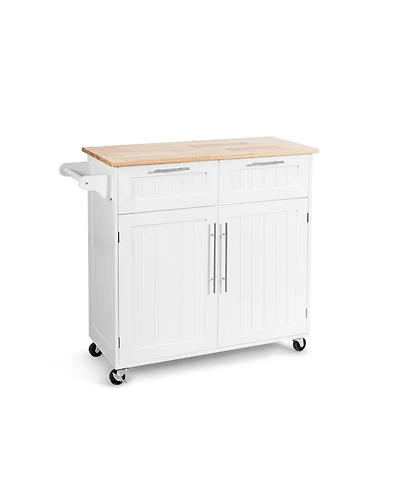 Sugift Heavy Duty Rolling Kitchen Cart with Tower Holder and Drawer-White