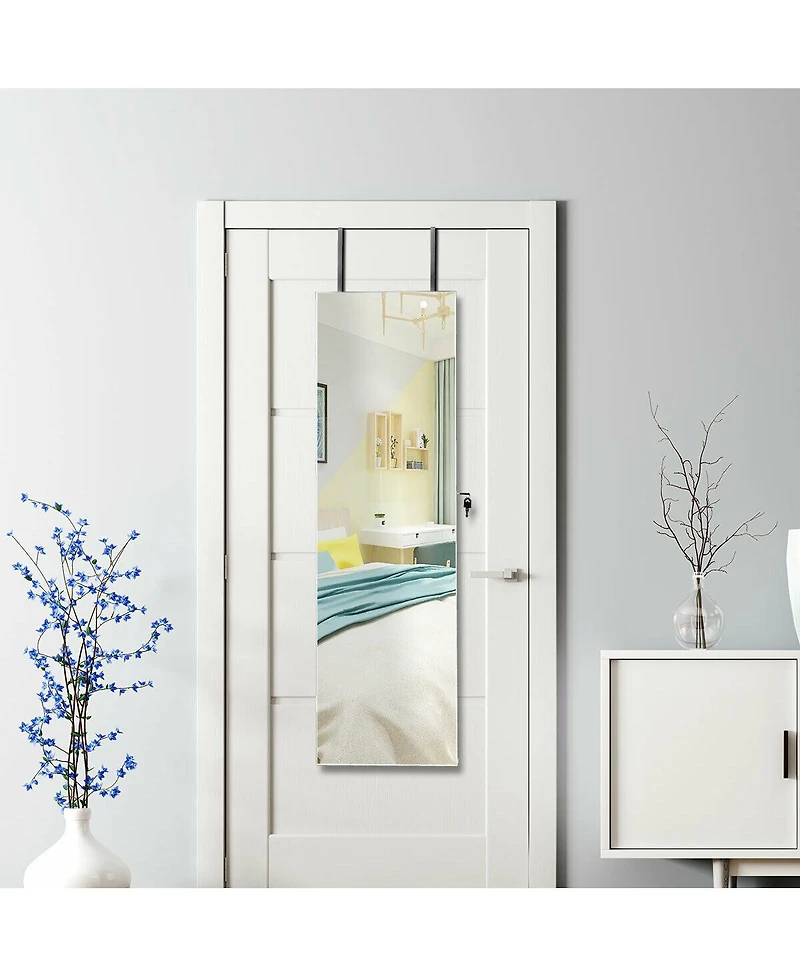 Sugift Wall and Door Mounted Mirrored Jewelry Cabinet with Lights-White