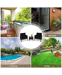 Sugift 3 Pcs Outdoor Patio Rattan Conversation Set with Seat Cushions-Black