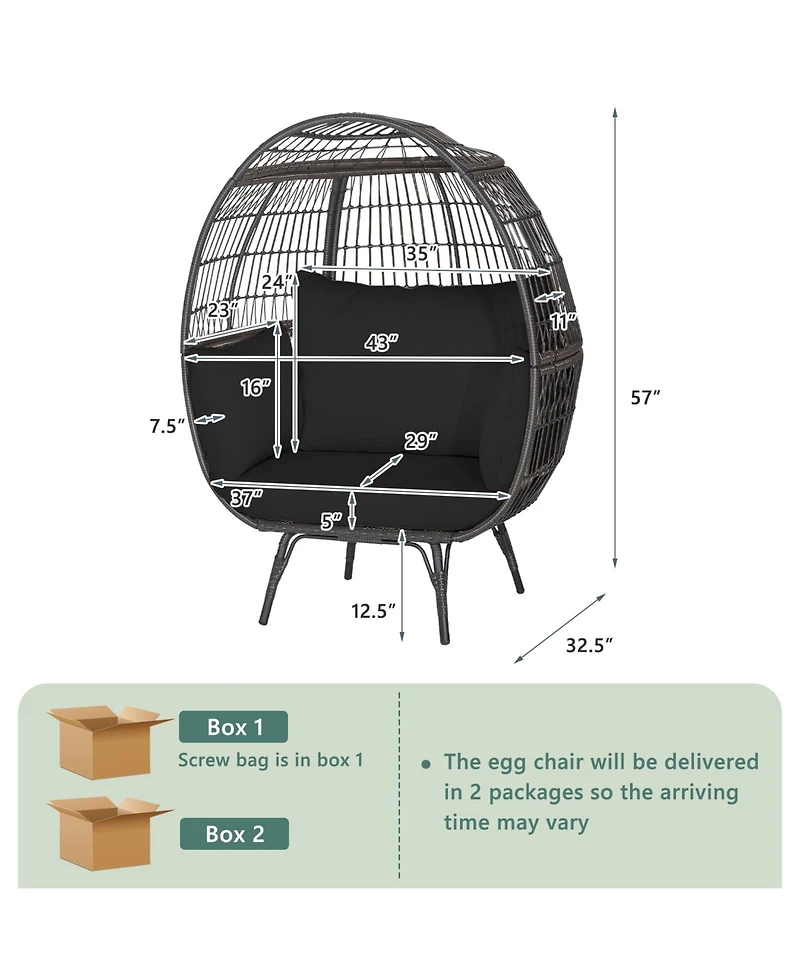 Sugift Oversized Indoor Wicker Egg Chair with Sturdy Metal Frame for Patio-Black