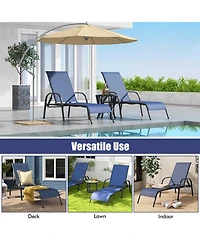 Sugift Adjustable Patio Chaise Folding Lounge Chair with Backrest-Navy