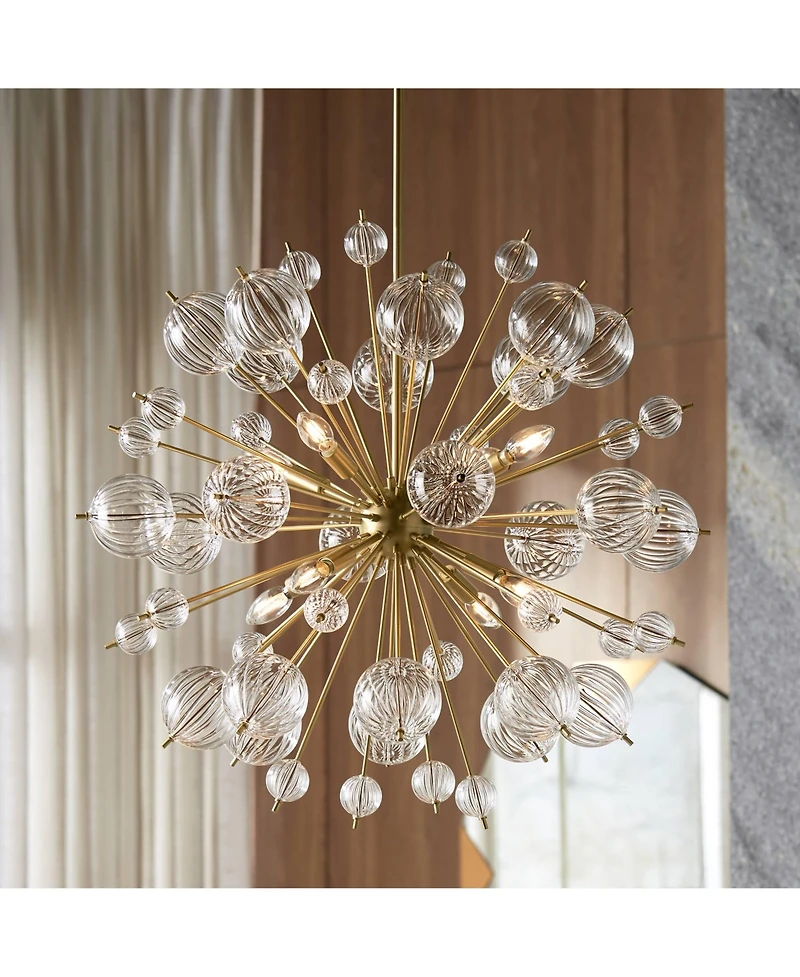 Possini Euro Design Dandelion 30" Modern Pendant Chandelier Ceiling Light Fixture Dining Room Over Table Sputnik 8-Light Satin Gold Finish