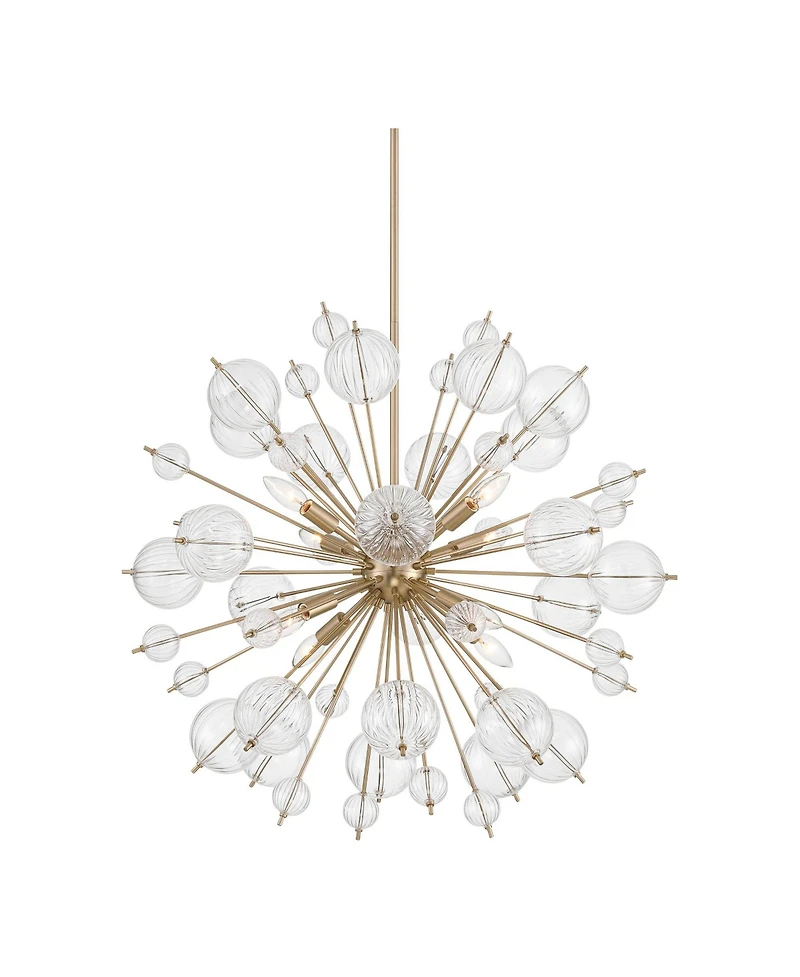 Possini Euro Design Dandelion 30" Modern Pendant Chandelier Ceiling Light Fixture Dining Room Over Table Sputnik 8-Light Satin Gold Finish