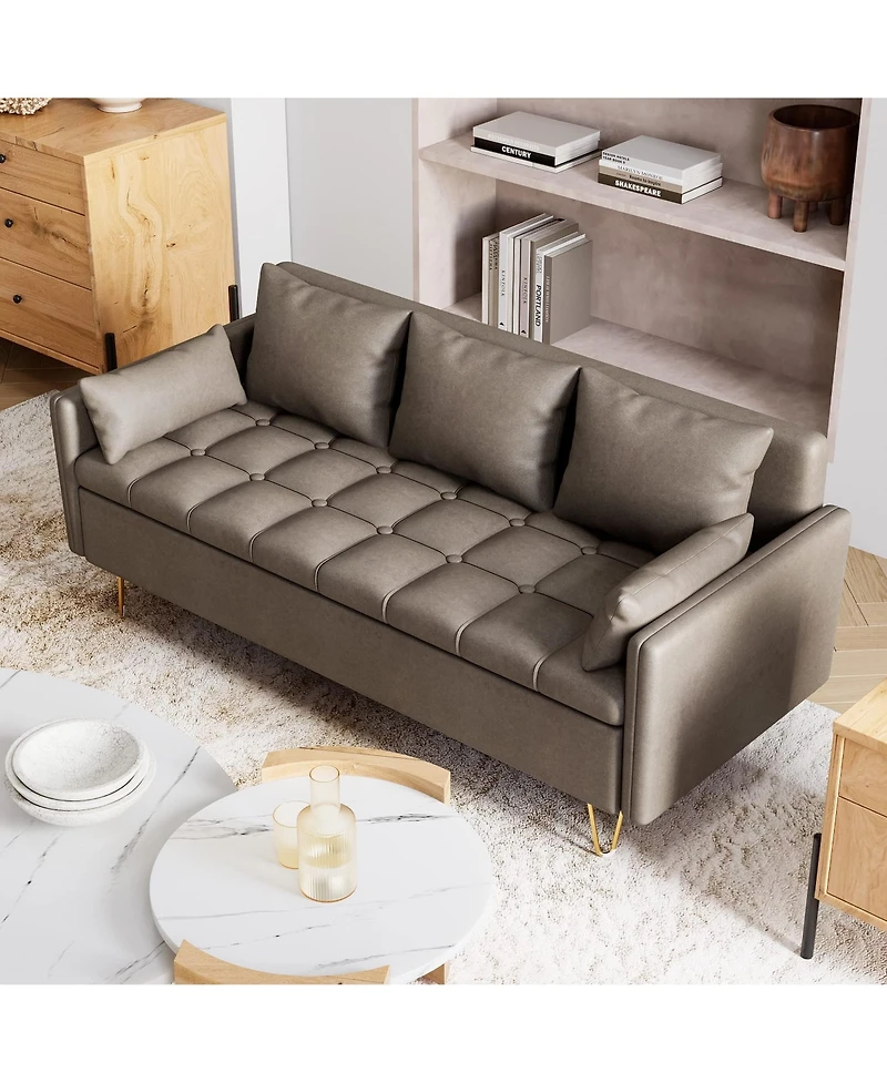 gaomon 3-Seater Faux Leather Sofa with Lift-Up Storage, Modern Design Couch with Hand Stitched Comfortable Cushion