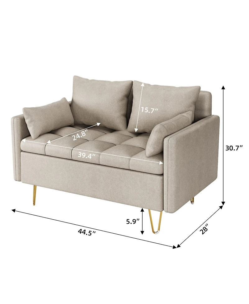 gaomon 44.5 Inch Small Modern Sofa Couch with Storage Under Seat Cushion, Comfy Leather Fabric 2-Seat Sofa with 4 Pillows