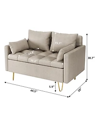 gaomon 44.5 Inch Small Modern Sofa Couch with Storage Under Seat Cushion, Comfy Leather Fabric 2-Seat Sofa with 4 Pillows