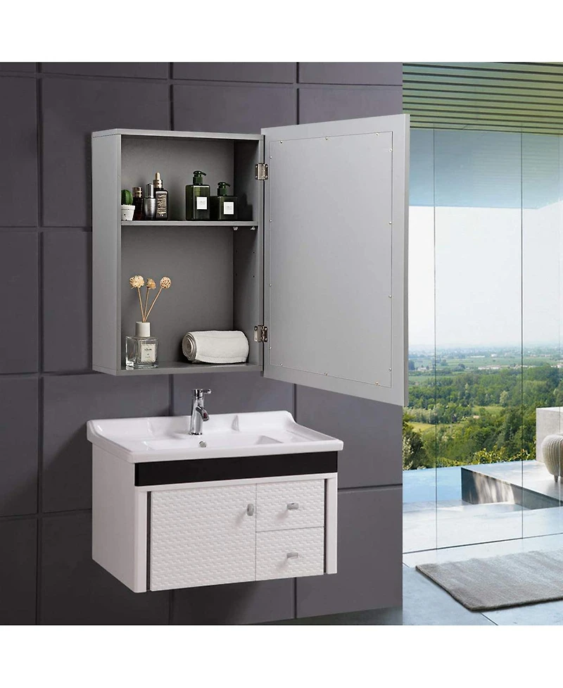 Sugift Wall-Mounted Mirrored Medicine Cabinet-Gray