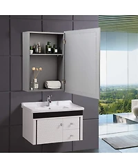 Sugift Wall-Mounted Mirrored Medicine Cabinet-Gray