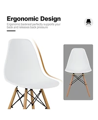Sugift Set of 4 Modern Armless Dining Chairs Plastic Chairs with Wood Legs-White