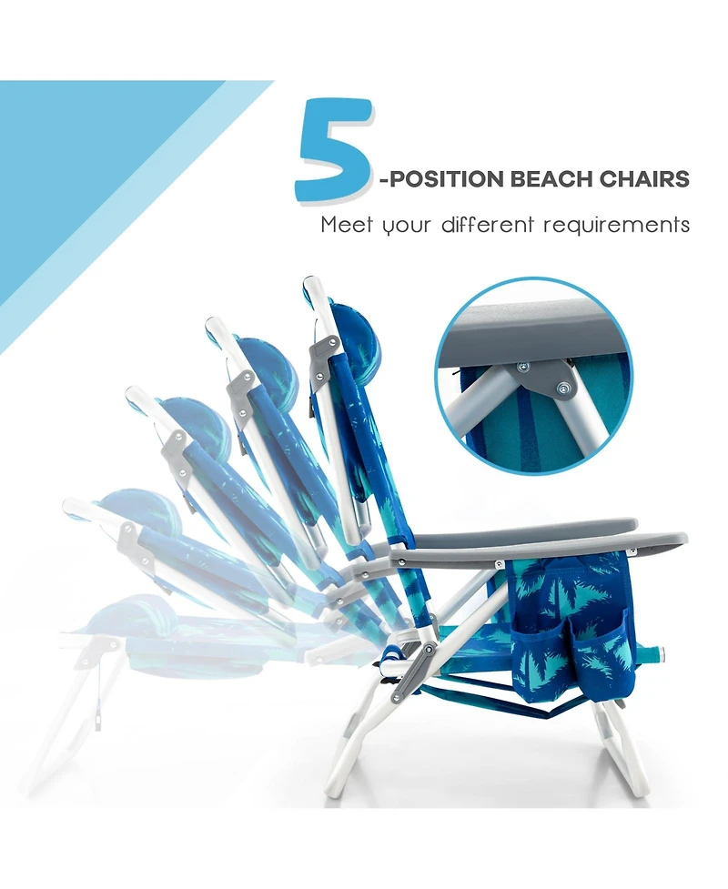 Sugift 2 Packs 5-Position Outdoor Folding Backpack Beach Table Chair Reclining Chair Set-Navy