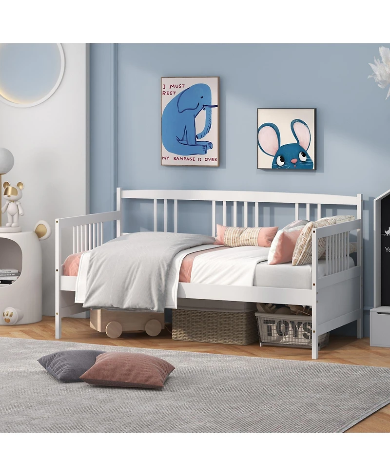 Sugift Twin Size Wooden Slats Daybed Bed with Rails-White