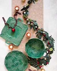 Vietri Lastra Holiday Green Figural Handled Square Platter
