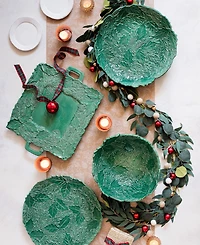 Vietri Lastra Holiday Green Figural Handled Square Platter