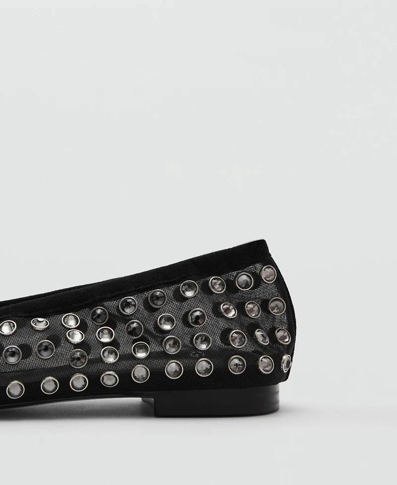 Mango Women's Studded Mesh Ballerina Shoes