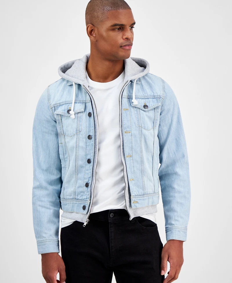 Sun + Stone Men's Phoenix Trucker Hooded Denim Jacket, Created for Macy's