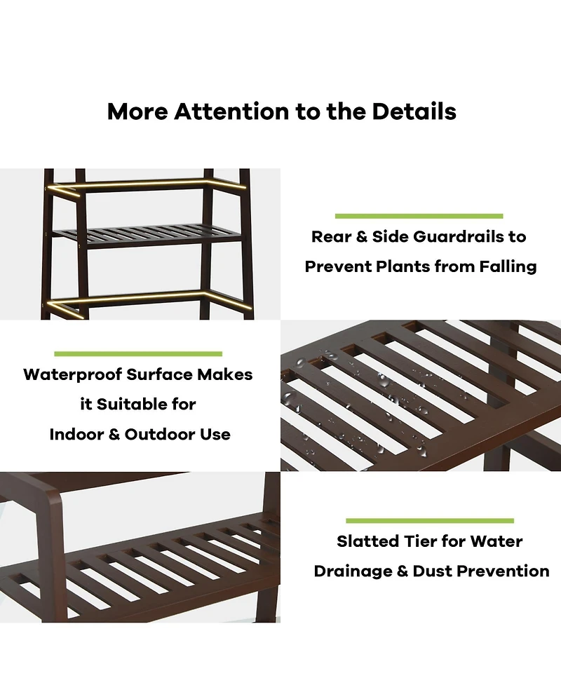 Sugift 4-Tier Bamboo Plant Rack with Guardrails Stable and Space-Saving-Brown