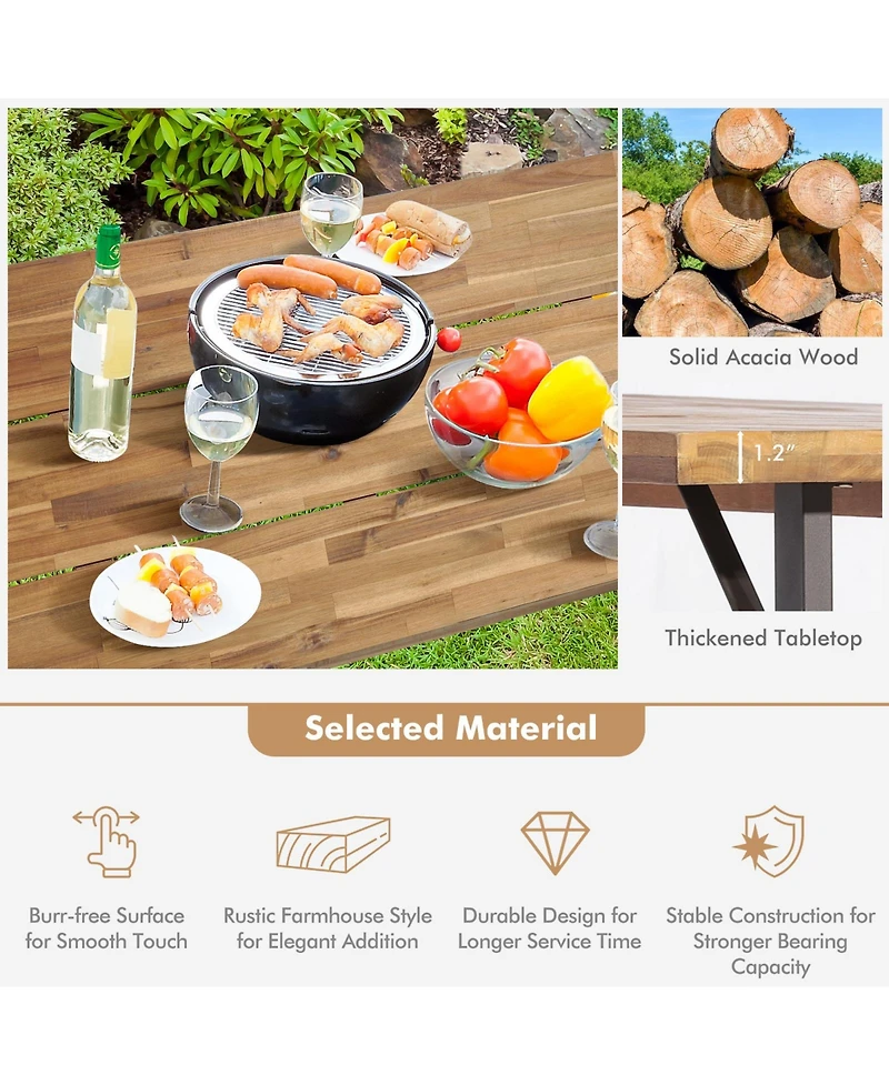 Sugift 6-Person Outdoor Patio Dining Table Set with 2 Inch Umbrella Hole
