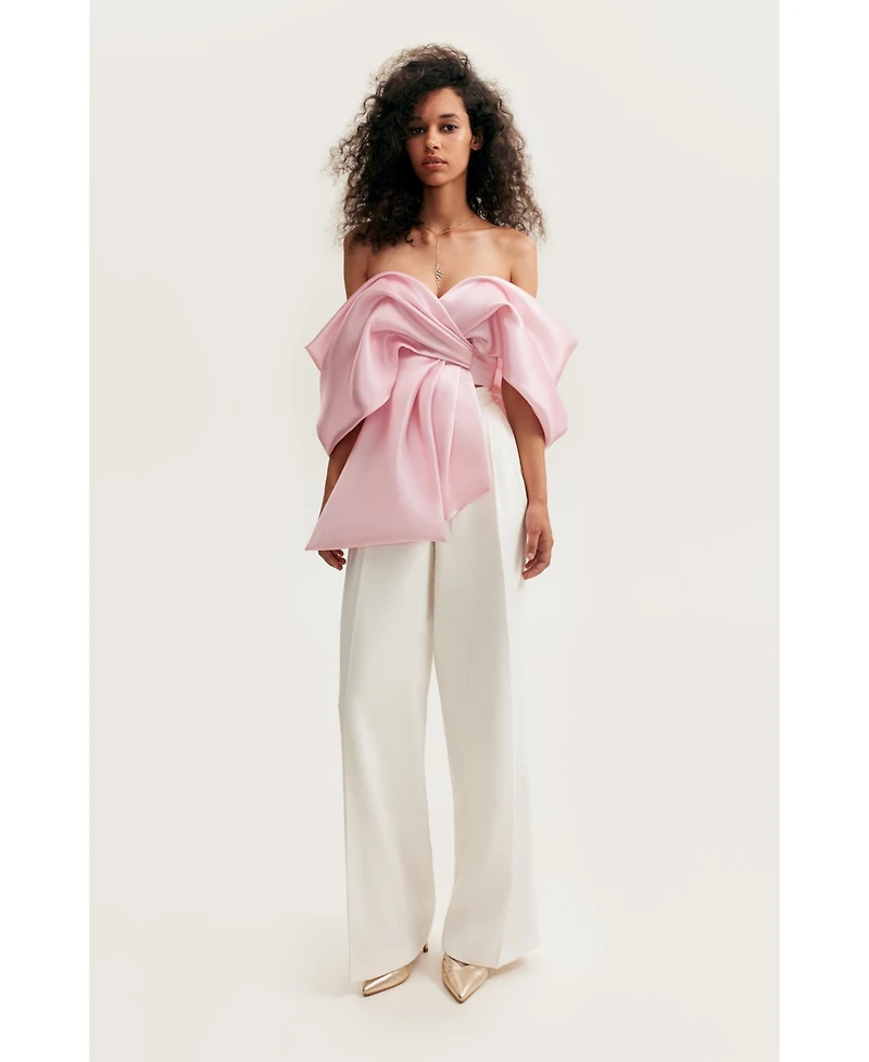 Milla Women's Pink Organza Off-Shoulder Blouse With Mergue Flounces