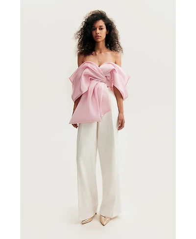 Milla Women's Pink Organza Off-Shoulder Blouse With Mergue Flounces
