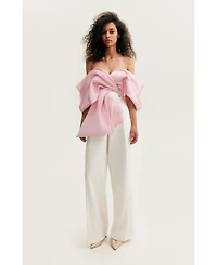 Milla Women's Pink Organza Off-Shoulder Blouse With Mergue Flounces