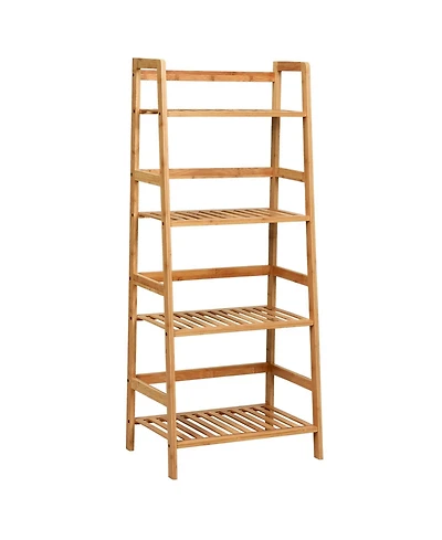 Sugift 4-Tier Bamboo Plant Rack with Guardrails Stable and Space-Saving-Natural
