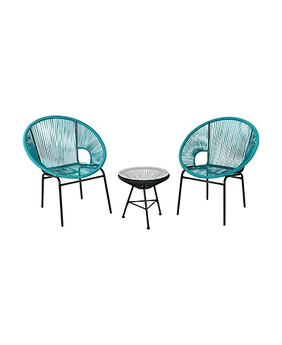 Sugift 3PCS Patio Acapulco Furniture Bistro Set with GlassTable-Turquoise