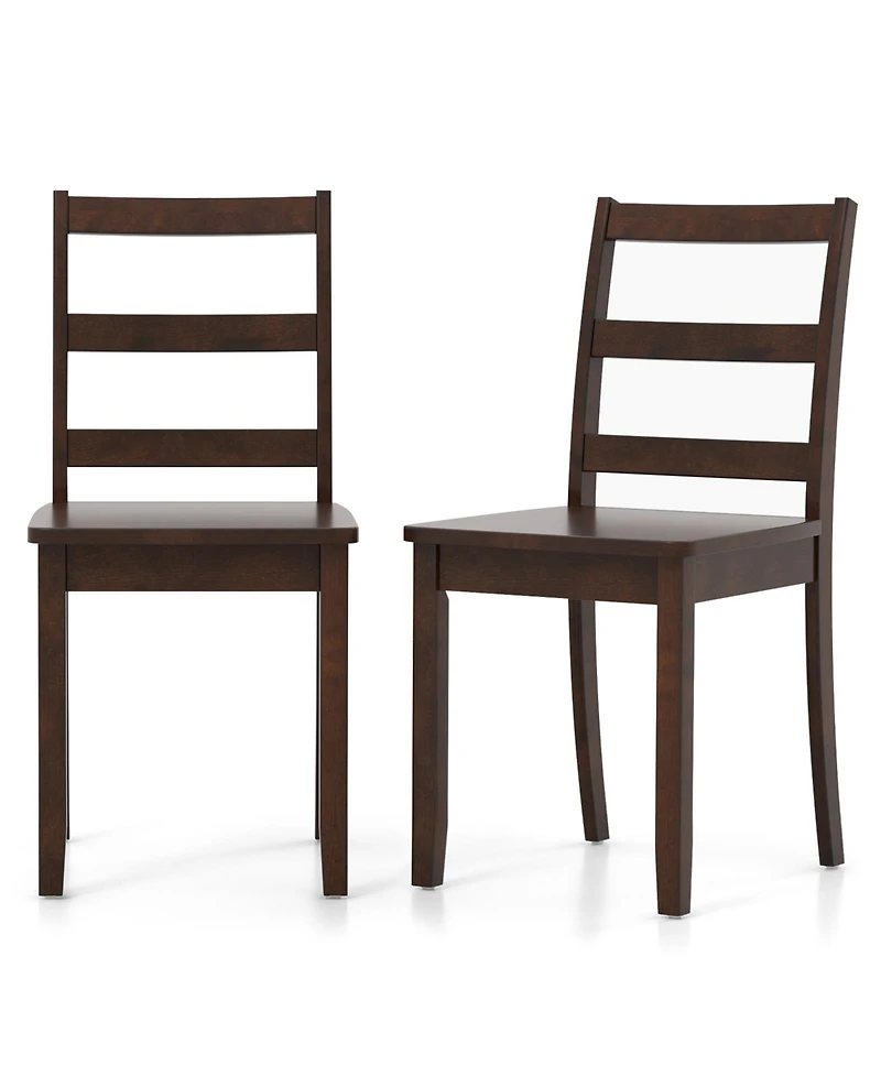 Sugift Set of 2 Wood Dining Chairs with Solid Rubber Wood Legs-Brown