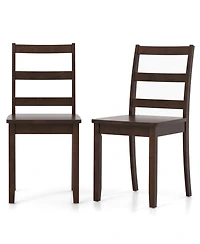 Sugift Set of 2 Wood Dining Chairs with Solid Rubber Wood Legs-Brown