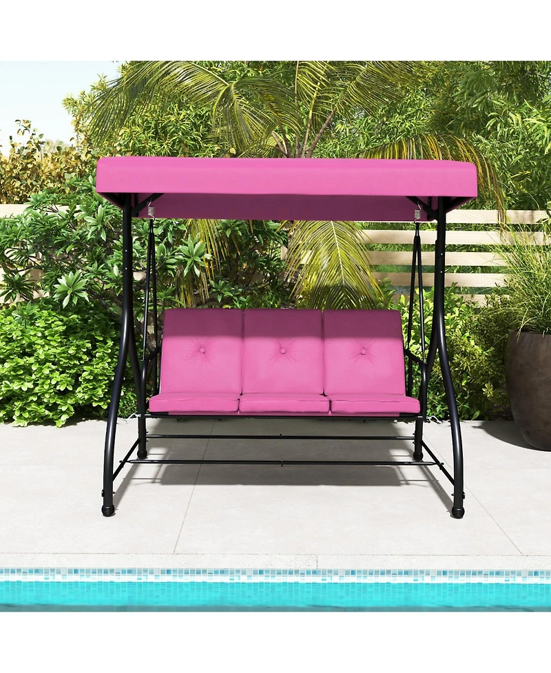 Sugift 3 Seat Outdoor Porch Swing with Adjustable Canopy-Wine