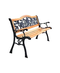 Sugift Garden Bench Chair Outdoor Wooden Loveseat with Iron Armrest