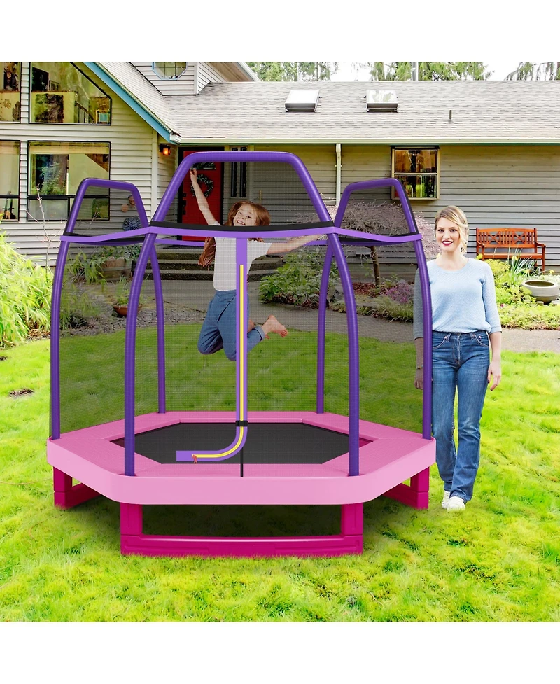 Sugift 7 Feet Kids Recreational Bounce Jumper Trampoline-Pink