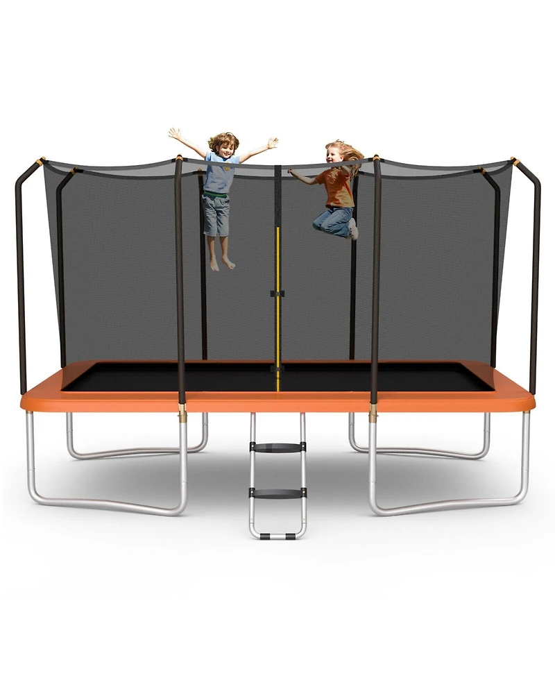 8 x 14 Feet Rectangular Recreational Trampoline with Safety Enclosure Net and Ladder-Orange