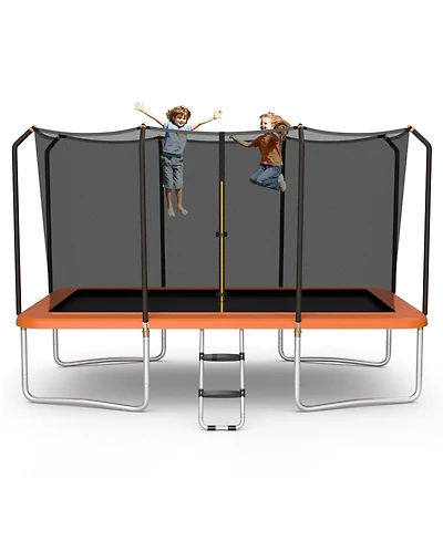 8 x 14 Feet Rectangular Recreational Trampoline with Safety Enclosure Net and Ladder-Orange