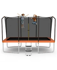 8 x 14 Feet Rectangular Recreational Trampoline with Safety Enclosure Net and Ladder-Orange