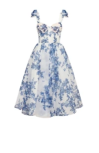 Milla Women's Charming Blue Hydrangea-Patterned Organza Midi Dress
