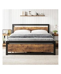 Gaomon Bed Frame With Headboard Industrial Platform Bedframe No Box Spring Needed 14 Inch Metal Mattress Frame Noise Free