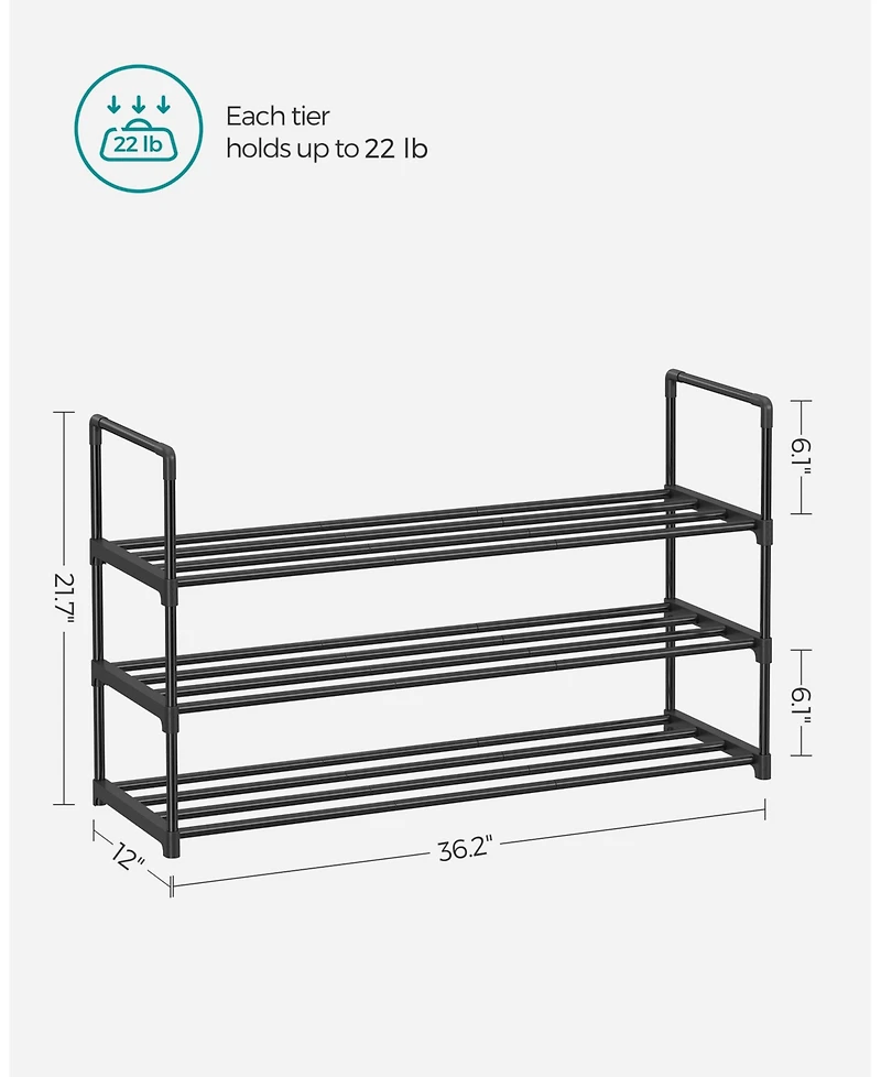 Songmics Home 10 Tier Shoe Shelf with Metal Frame & Non-Woven Fabric Shelves, Black