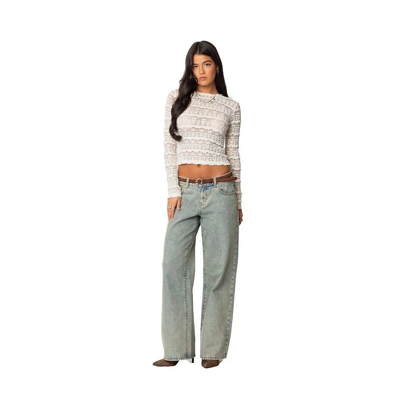 Edikted Womens Daisey Textured Sheer Lace Top