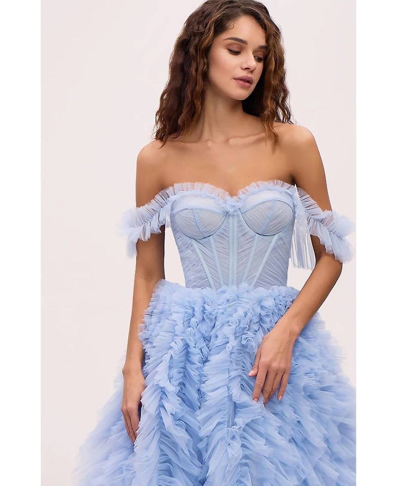 Milla Women's Light Blue All Ruffled Up Eveng Fluffy Dress